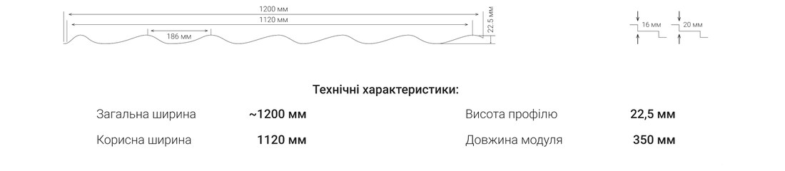 Креслення Металочерепиця Modena з розмірами