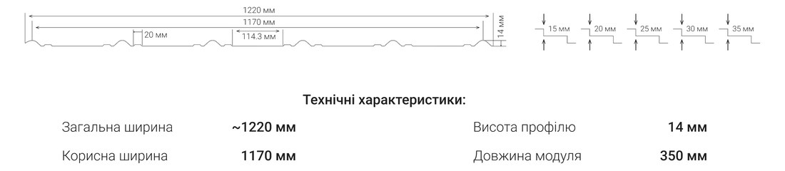 Креслення Металочерепиця Nicca з розмірами